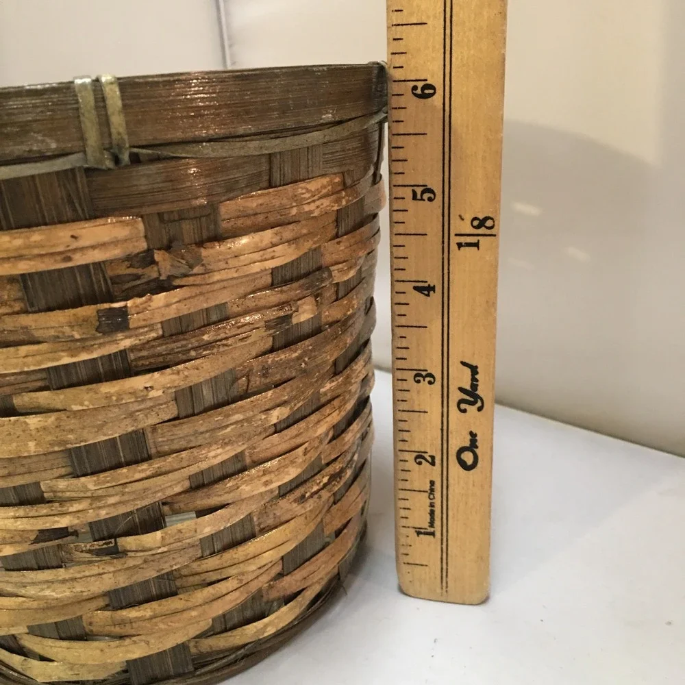 Woven Bamboo Basket Home Decor Small 7.5x6 Brown Natural Rustic Boho Cottagecore